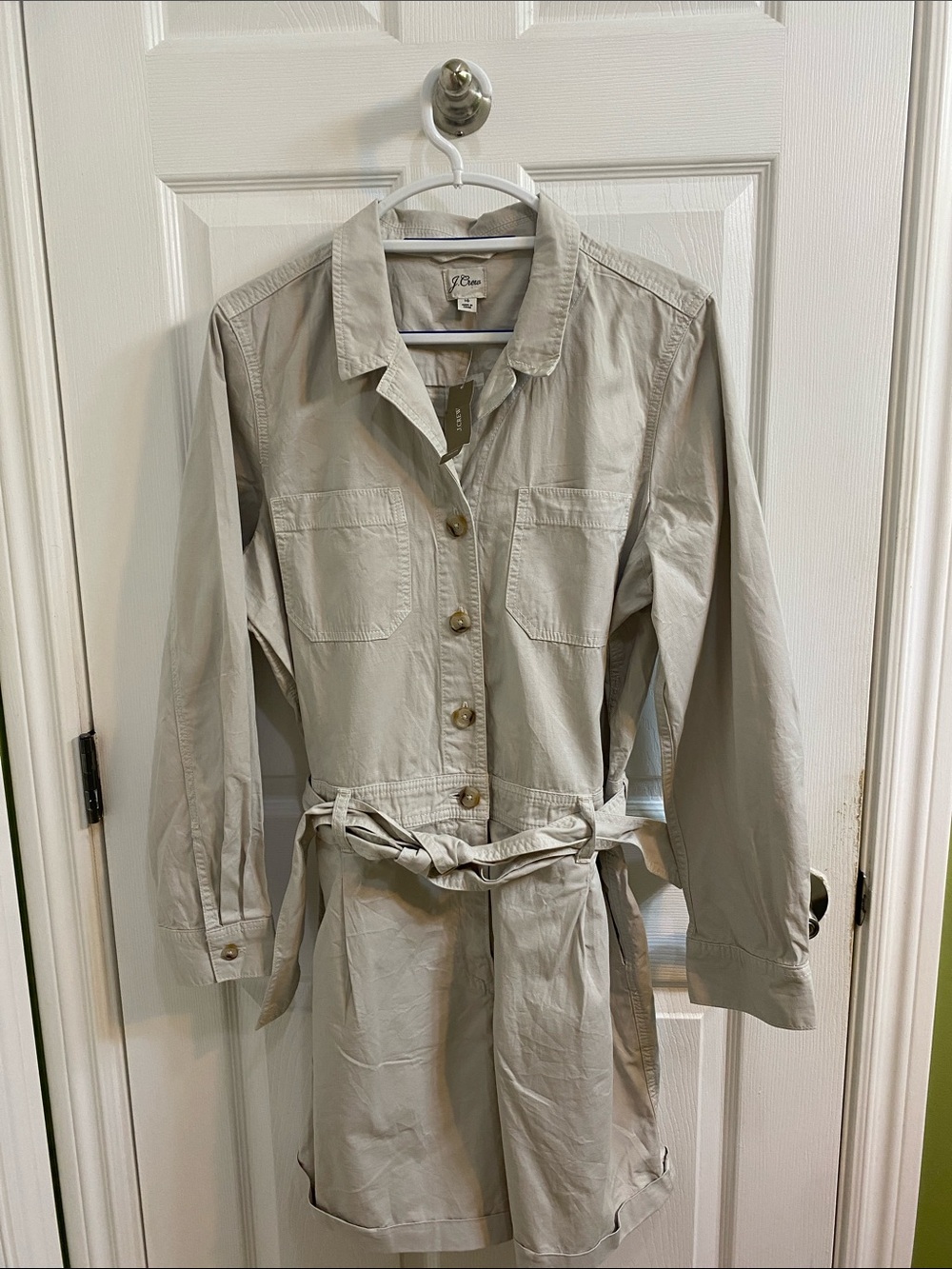 J.Crew Women’s Foundry Chino Short Jumpsuit Romper Size 16 Stone Long Sleeve NWT